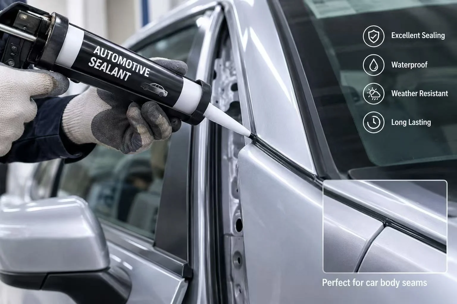 Application of automotive sealant along a vehicle body seam